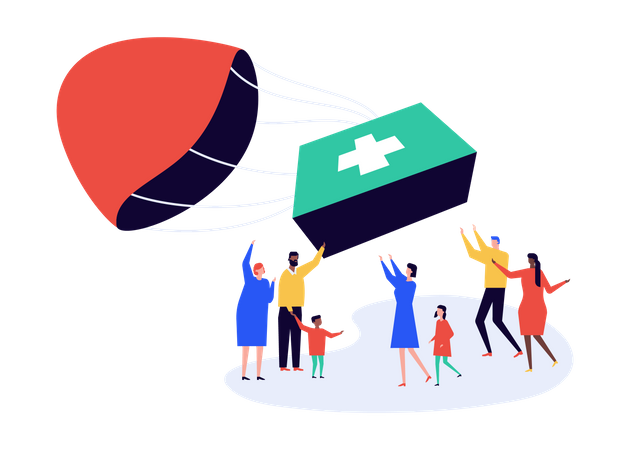 Healthcare delivery by parachute for needy and distressed citizens  Illustration
