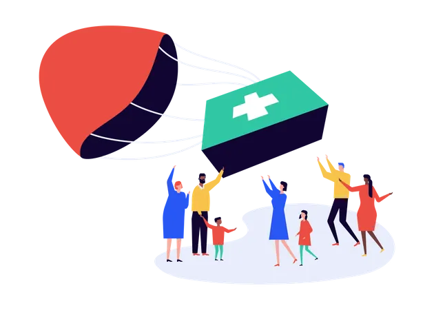 Healthcare delivery by parachute for needy and distressed citizens  Illustration