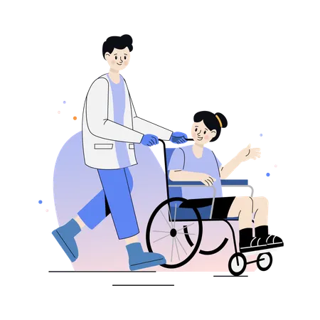 Healthcare Professional Assisting Patient in Wheelchair  Illustration