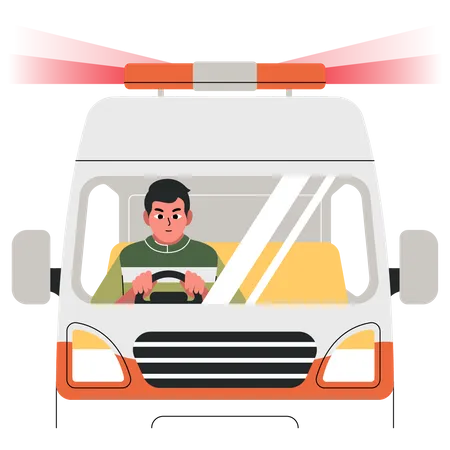 Healthcare worker driving ambulance  Illustration