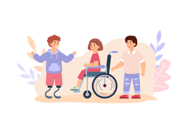 Healthy And Disabled Children  Illustration