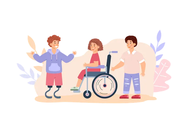 Healthy And Disabled Children  Illustration