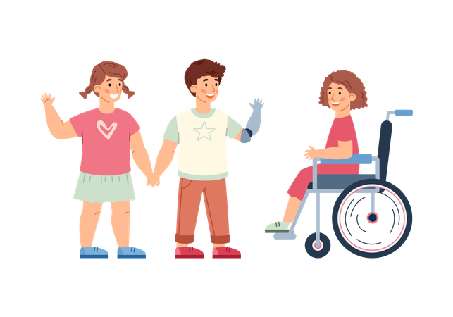 Healthy And Disabled Children Socializing  Illustration