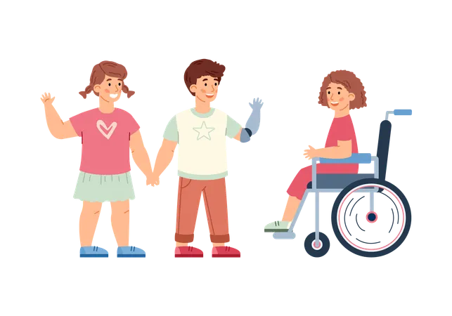 Healthy And Disabled Children Socializing  Illustration