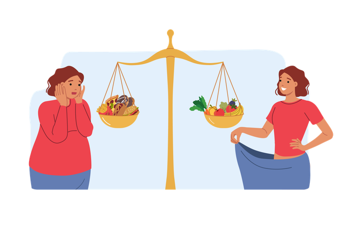 Healthy eating helped woman lose weight  Illustration