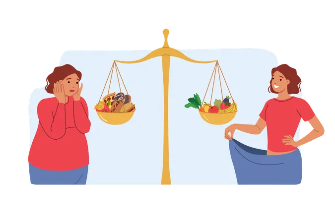 Healthy eating helped woman lose weight  Illustration