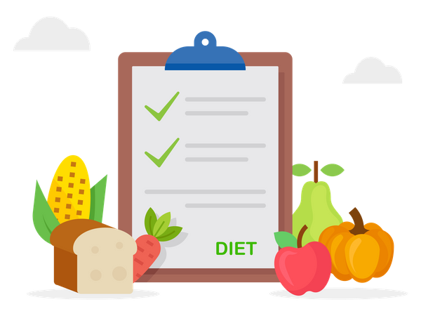 Healthy food and diet planning with dish and cutlery  일러스트레이션