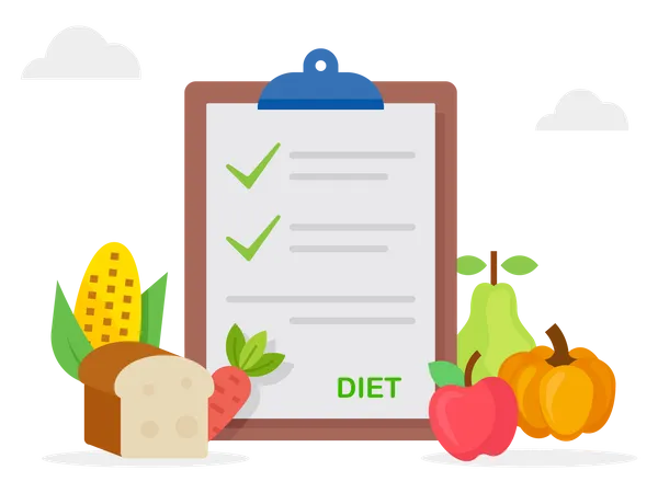 Healthy food and diet planning with dish and cutlery  Illustration