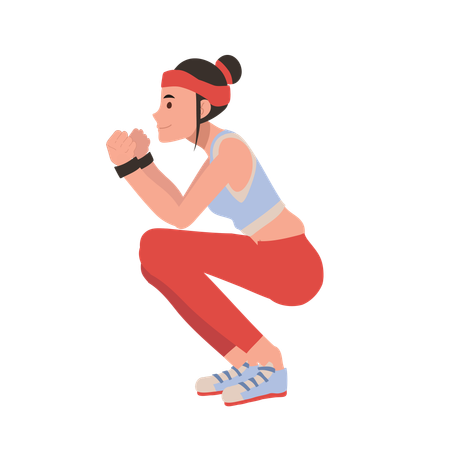 Healthy lifestyle and gym training with a strong woman in squat exercise  Illustration