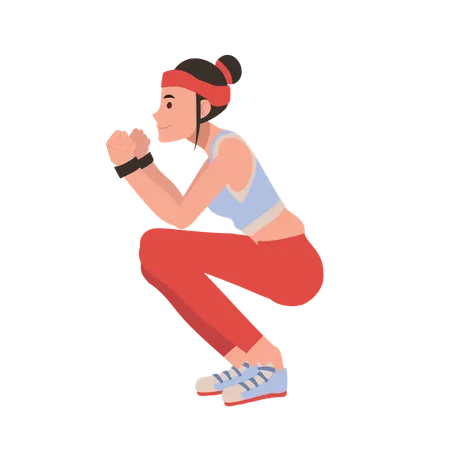 Healthy lifestyle and gym training with a strong woman in squat exercise  Illustration
