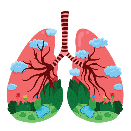 Healthy Lungs with Nature and Clean Air  Illustration