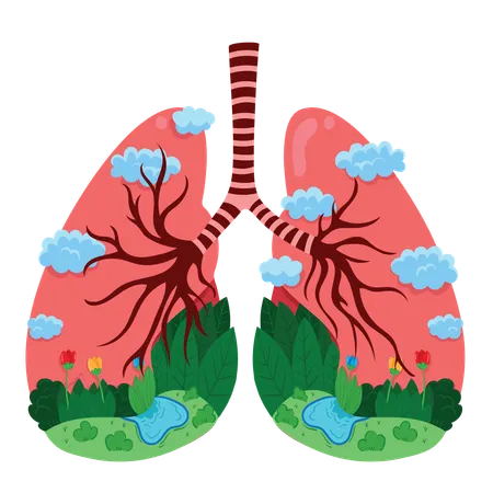 Healthy Lungs with Nature and Clean Air  Illustration