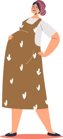 Healthy pregnant woman in dress holding belly with hands  Illustration