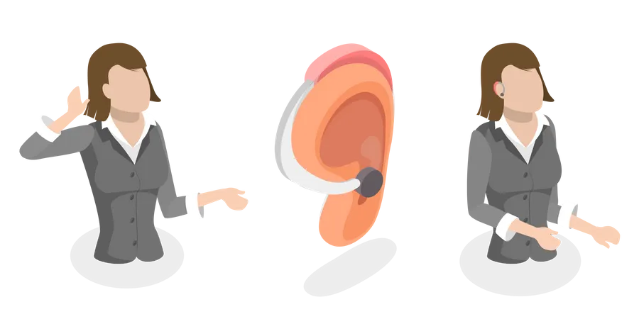 3 D Isometric Flat Vector Conceptual Illustration Of Deafness And Hear Aid Hearing Assistance Technology Illustration