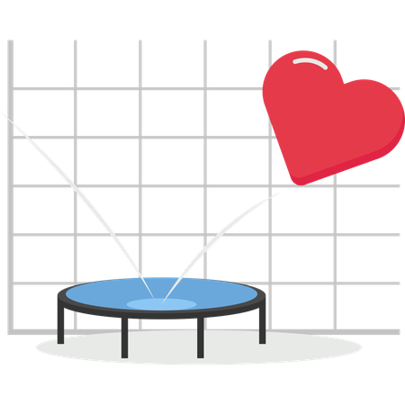 Heart bounce back on trampoline rising up on graph  Illustration