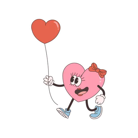 Heart Character holding balloon  Illustration