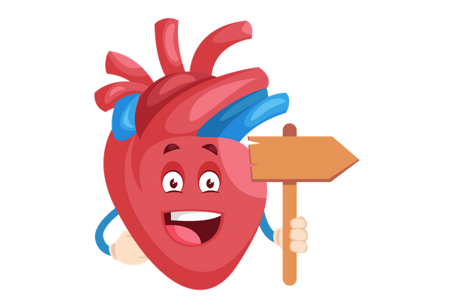 Heart character is holding a wooden board in hand  Illustration