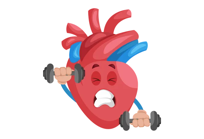 Heart character is holding the dumbbell in hand  Illustration