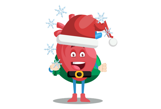 Heart character is wearing a Santa hat  Illustration