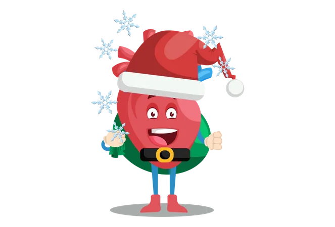 Heart character is wearing a Santa hat Illustration