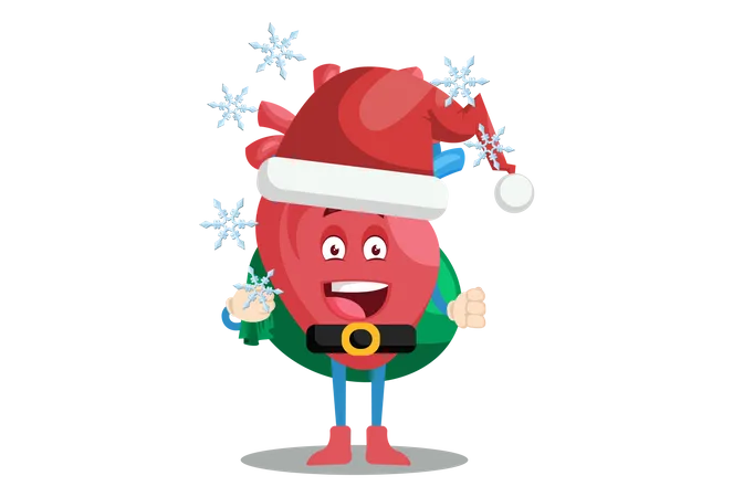 Heart character is wearing a Santa hat  Illustration