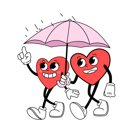 Heart Couple Sharing an Umbrella  Illustration