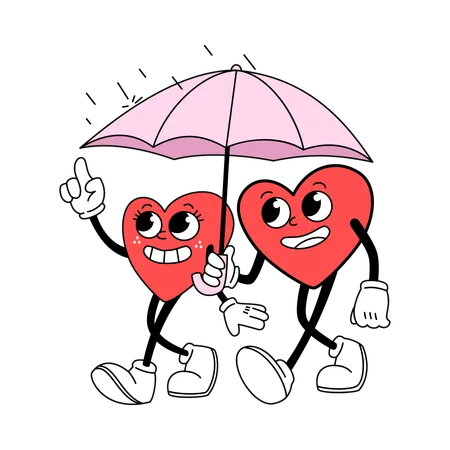 Heart Couple Sharing an Umbrella  Illustration