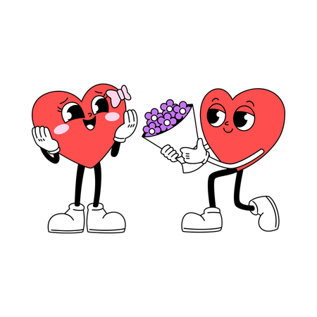 Heart Mascot Giving Romantic Flowers  Illustration