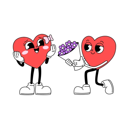 Heart Mascot Giving Romantic Flowers  Illustration