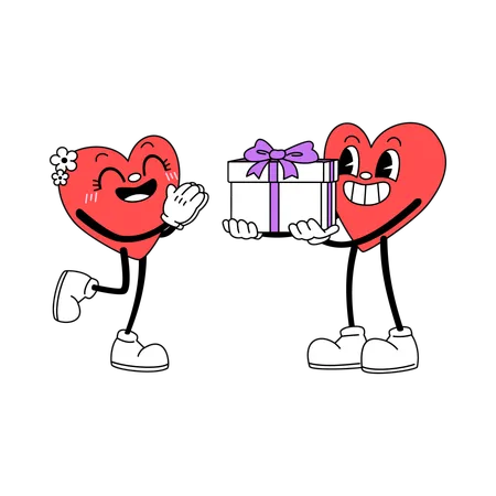 Heart Mascot Giving Romantic Valentine Gift  Illustration