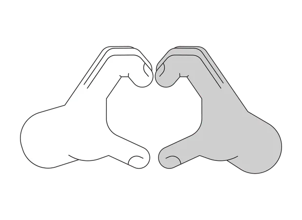 Heart Shape Flat Monochrome Isolated Vector Hands Love Gesture Multinational Hands Editable Black And White Line Art Drawing Simple Outline Spot Illustration For Web Graphic Design Illustration