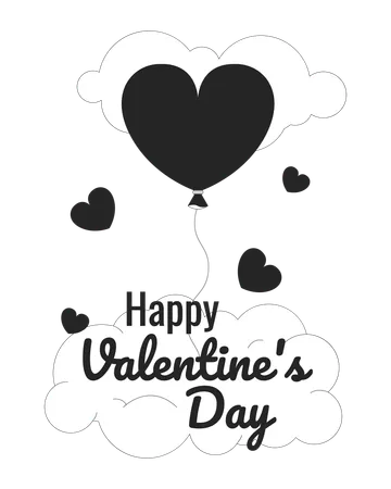 Heart Shaped Balloon Valentines Day Monochrome Greeting Card Vector Romantic Mood Black And White Illustration Greetingcard 14 February 2 D Outline Cartoon Ecard Special Occasion Postcard Image Illustration