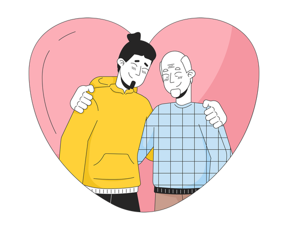 Heart-shaped hug father son older  Illustration