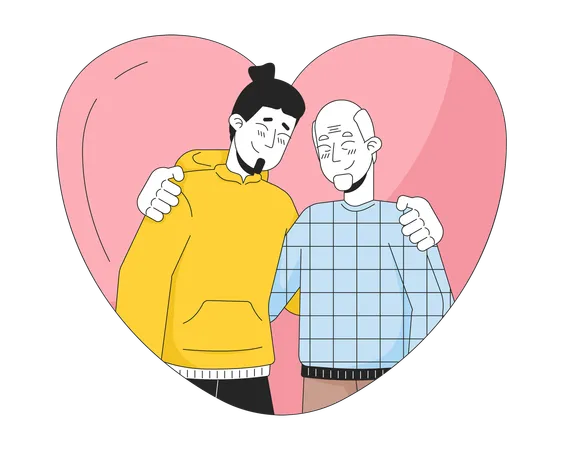 Heart-shaped hug father son older  Illustration