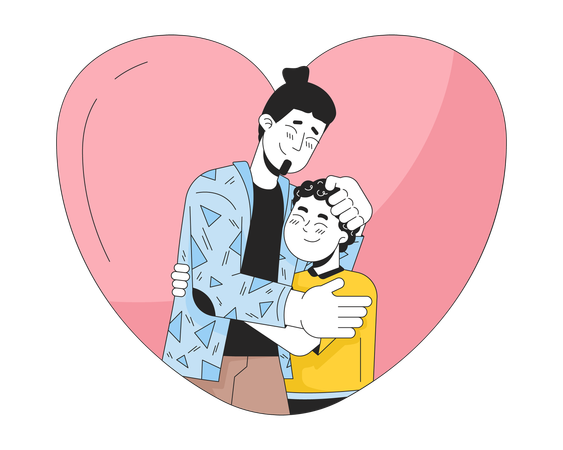 Heart-shaped hug father young boy  Illustration