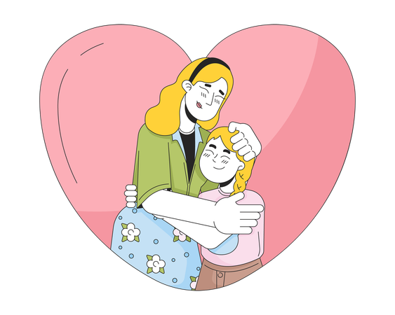 Heart-shaped young daughter mother hug  Illustration