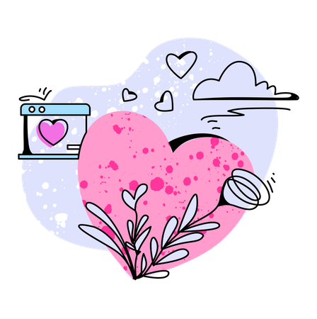 Heart with Blooming Flowers  Illustration