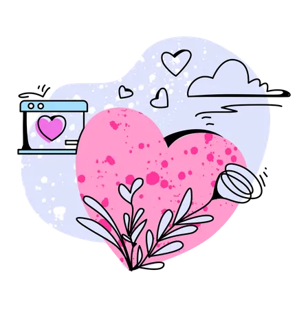 Heart with Blooming Flowers  Illustration