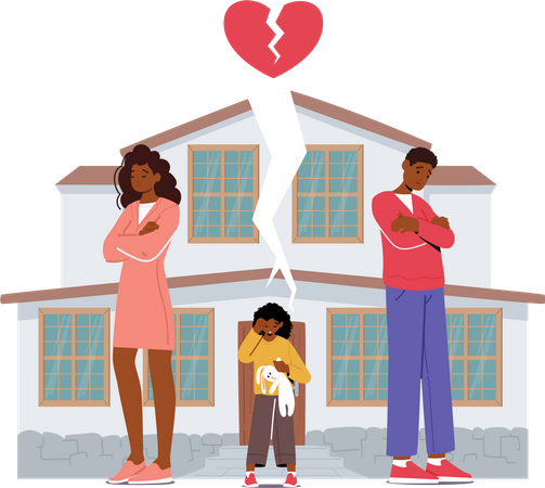 Heartbreaking Situation child Witnessing Marital Separation  Illustration