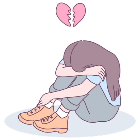 Heartbroken girl sitting and crying Illustration