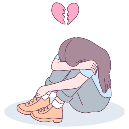 Heartbroken girl sitting and crying  Illustration