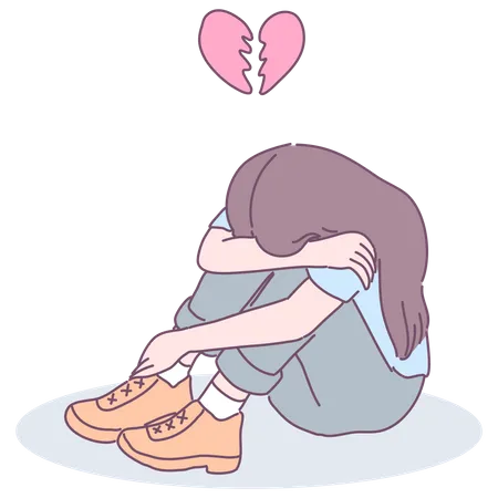 Heartbroken girl sitting and crying  Illustration