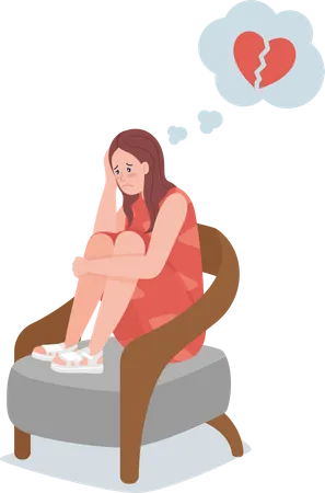 Heartbroken Teen Girl Sits In Chair Illustration