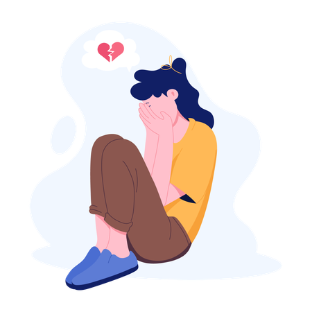 Heartbroken woman hiding her face with hands and crying  Illustration