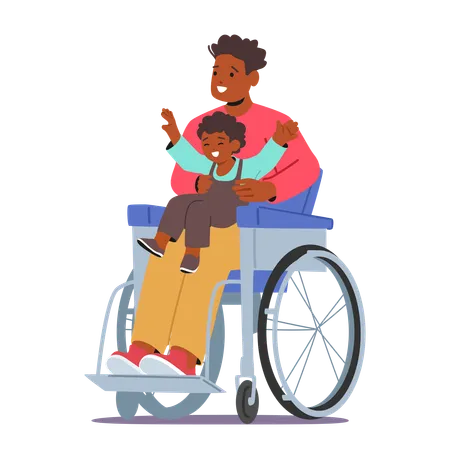 Heartwarming Scene Disabled Father In Wheelchair  Illustration