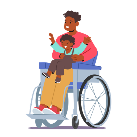 Heartwarming Scene Disabled Father In Wheelchair  Illustration