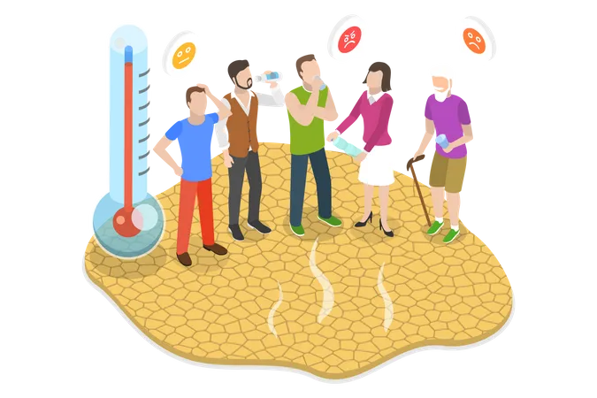 3 D Isometric Flat Vector Conceptual Illustration Of Heat Exhaustion Dangers Of Heat Related Stress Illustration
