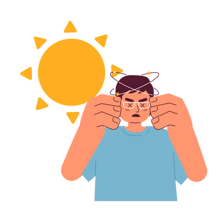 Heat Stroke Symptom Flat Concept Vector Spot Illustration Asian Man Struggling With Heat Exhaustion 2 D Cartoon Character On White For Web UI Design Overheated Isolated Editable Creative Hero Image イラスト