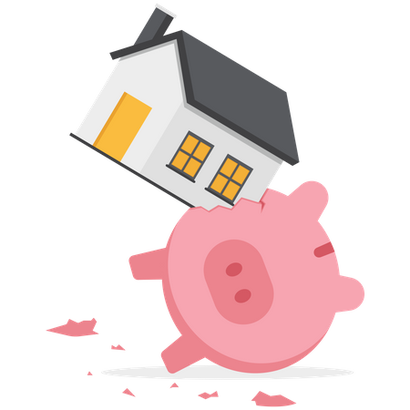 Heavy house broke savings piggybank metaphor of too much payment and cost Illustration