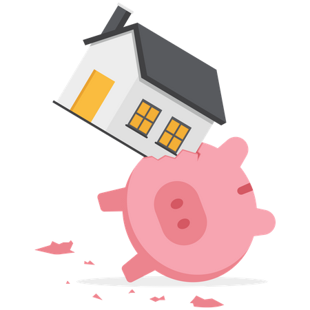 Heavy house broke savings piggybank metaphor of too much payment and cost  Illustration